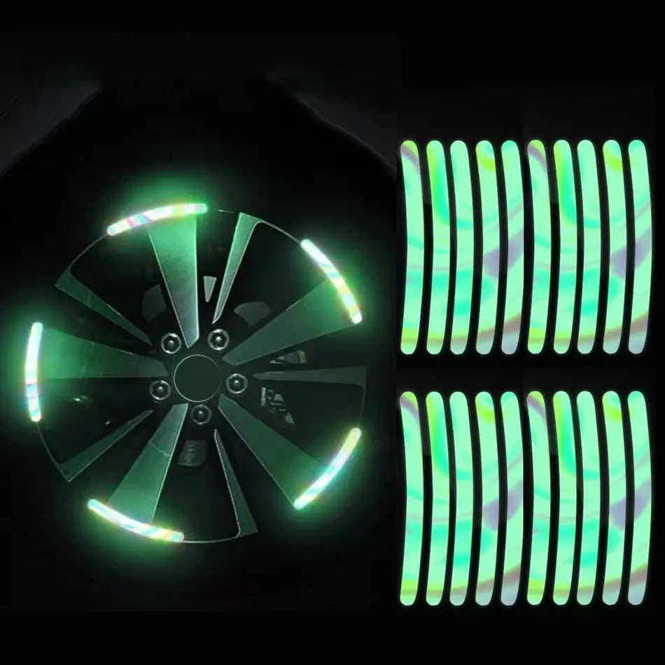 20Pcs Reflective Car Wheel Decorative Strip Stickers Motorcycle Wheel Hub Styling Decal Sticker Night Safety Reflective Decals