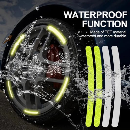 20Pcs Reflective Car Wheel Decorative Strip Stickers Motorcycle Wheel Hub Styling Decal Sticker Night Safety Reflective Decals