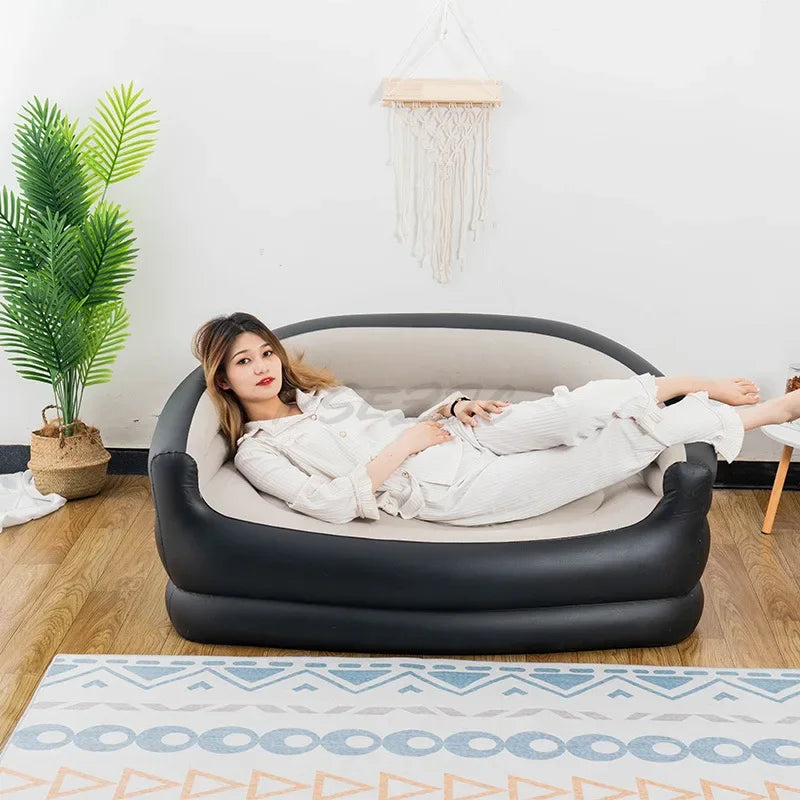 लन्च ब्रेकको लागि नयाँ इन्फ्लेटेबल लेजी सोफा डबल लाउन्ज कुर्सी ब्याकरेस्ट र आर्मरेस्टसहितको ठूलो फोल्डिङ फुर्सद सोफा