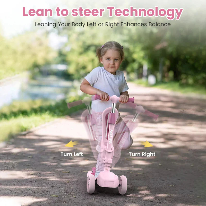 Kick Scooter for Kids with 3-Wheeled LED Lights,Adjustable Lean-to-Steer Handlebar,Foldable Seat,Sit or Stand Ride,for 3-8 Years