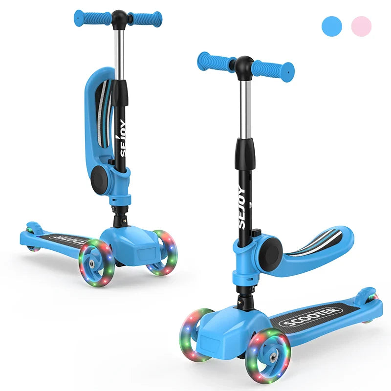 Kick Scooter for Kids with 3-Wheeled LED Lights,Adjustable Lean-to-Steer Handlebar,Foldable Seat,Sit or Stand Ride,for 3-8 Years