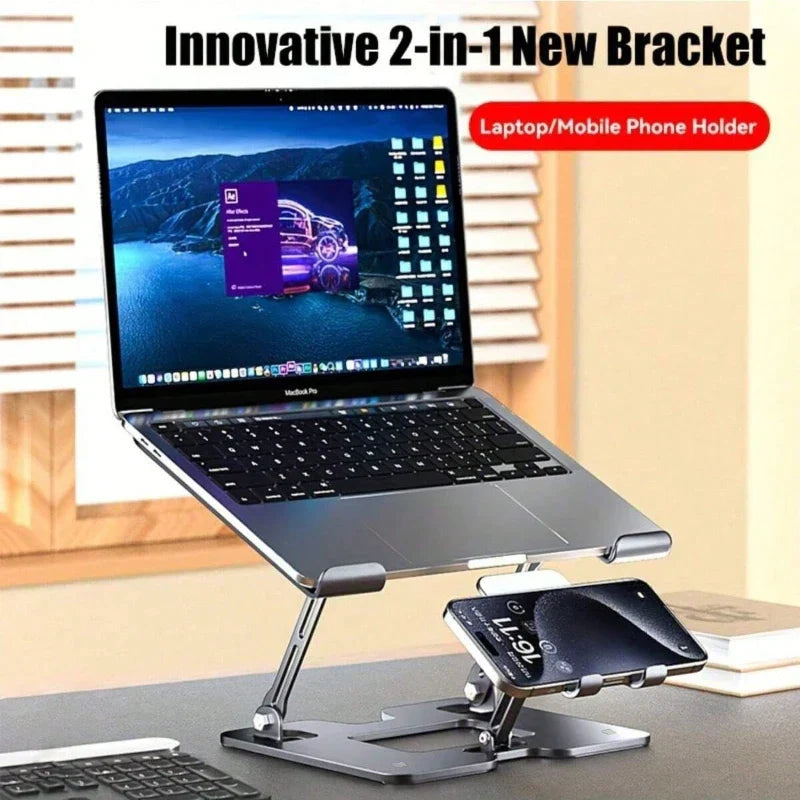 Heat Dissipation and Anti Slip Portable Foldable Dual Axis Adjustable Height Stable Stand for Mobile Phones Laptops and Tablets