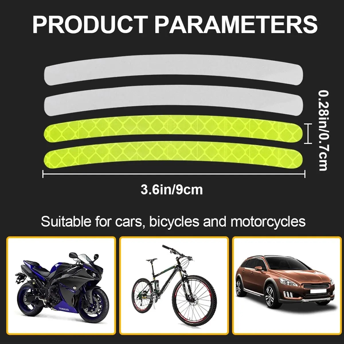 20Pcs Reflective Car Wheel Decorative Strip Stickers Motorcycle Wheel Hub Styling Decal Sticker Night Safety Reflective Decals