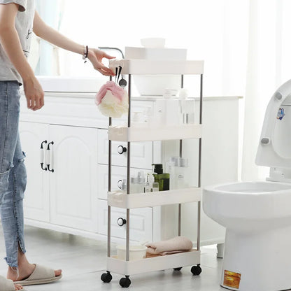 4 Layer Gap Holder Kitchen Storage Rack Fridge Side Shelf Removable with Wheels Bathroom Organizer Space Saving Shelf