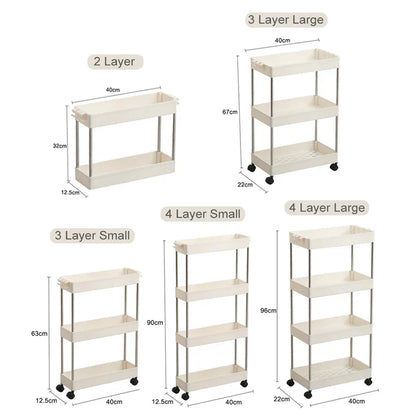 4 Layer Gap Holder Kitchen Storage Rack Fridge Side Shelf Removable with Wheels Bathroom Organizer Space Saving Shelf