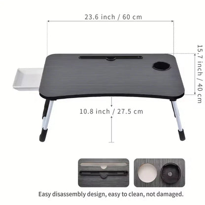Folding table with cup holder drawer, laptop bed table, foldable tablet stand, laptop bed tray table, portable folding table, fo