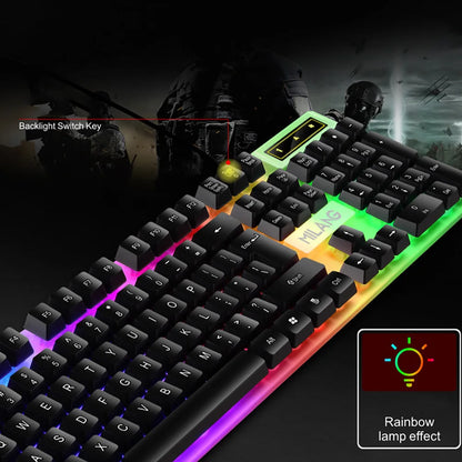 Gaming Keyboard Wired Keyboard Mechanical Keyboard 104 Keys Floating Button Rainbow Backlight Keyboard for Laptop PC Accessories