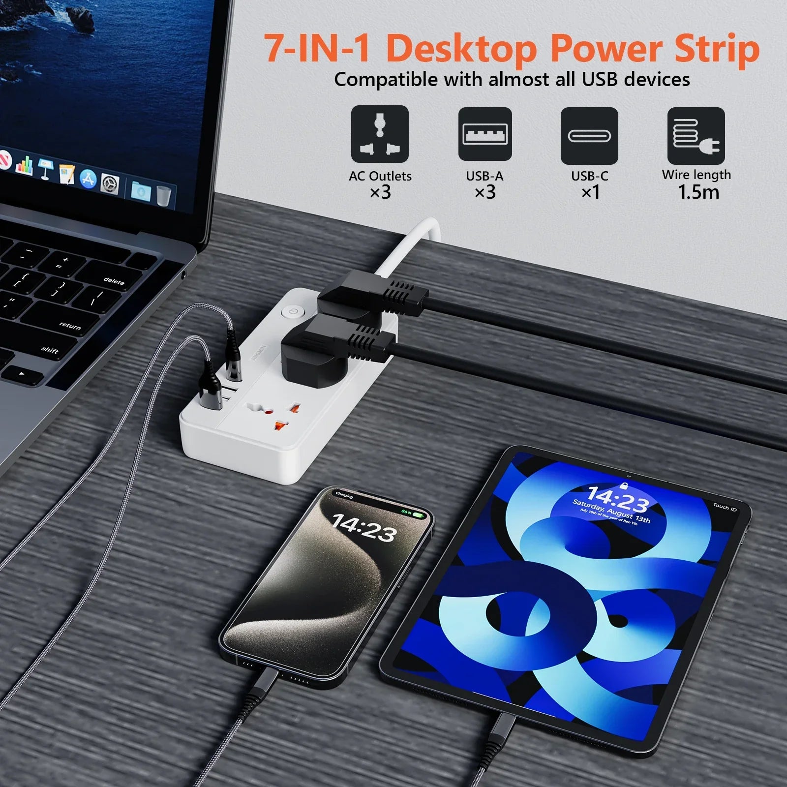 १.५ मिटर एक्सटेन्सन कर्ड एसी टाइप सी यूएसबी पोर्ट चार्ज इलेक्ट्रिकल सकेट सहितको पावर मल्टी ट्याप युनिभर्सल प्लग ईयू आउटलेट पावर स्ट्रिप