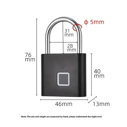 Home  Fingerprint Padlock Aluminum Sliding Door Security Bar 0.2s Lock Portable Anti-theft Electronic Waterproof Unlock To Use
