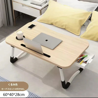 Folding table with cup holder drawer, laptop bed table, foldable tablet stand, laptop bed tray table, portable folding table, fo