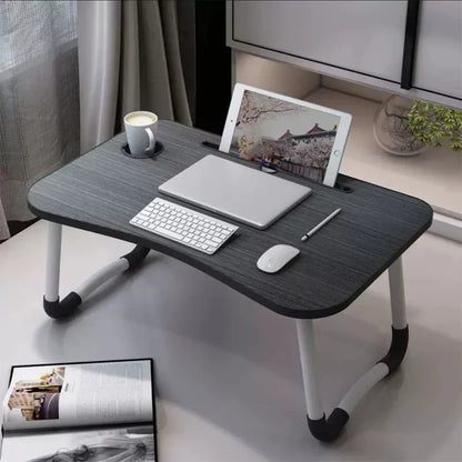 Folding table with cup holder drawer, laptop bed table, foldable tablet stand, laptop bed tray table, portable folding table, fo