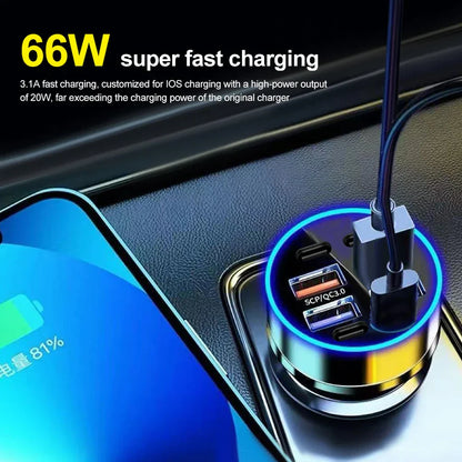 8 Ports 4usb 4PD 66W Car Charger PD Type C Fast Charging Auto Mobile Phone Adapter For iPhone Samsung Huawei Xiaomi QC 3.0