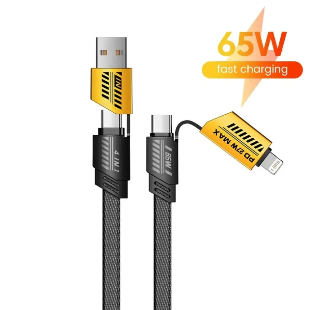 Huawei Redmi Samsung iPhone 16-12 11 ट्राभल वाल पोर्टेबल USBC डाटा कर्ड फोनको लागि ४ इन १ USB टाइप C केबल ६A फास्ट चार्जिङ