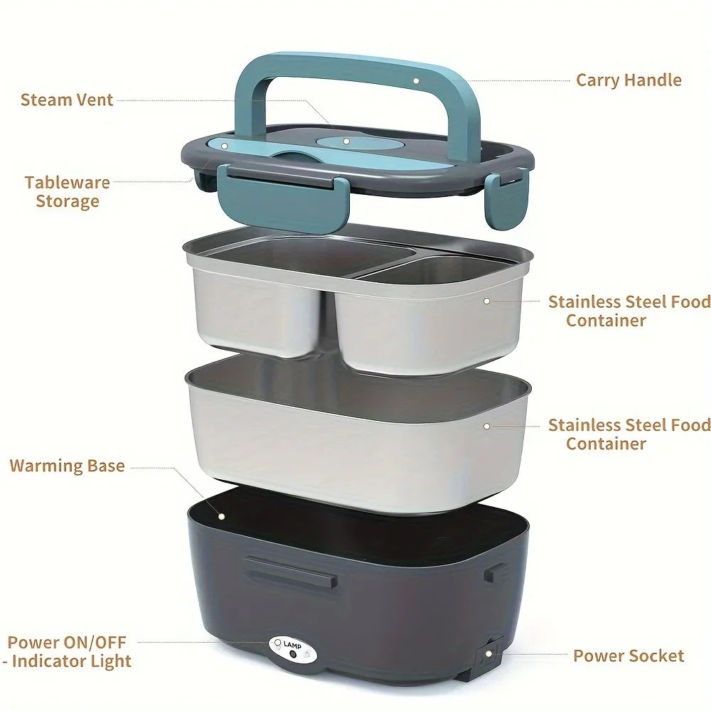 HOMEFISH १.५ लिटर ६० वाट इलेक्ट्रिक लन्च बक्स फूड वार्मर पोर्टेबल फूड हीटर कार वा घरको लागि - चुहावट प्रतिरोधी ३०४ स्टेनलेस स्टील लाइनर