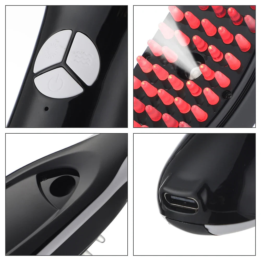 इलेक्ट्रिक स्प्रे मसाज कम्ब कपाल वृद्धि कम्पन हेड मसाजर ब्रश एलईडी कपाल झर्ने विरोधी स्क्याल्प लिक्विड मेडिसिन एटोमाइजिंग कम्ब