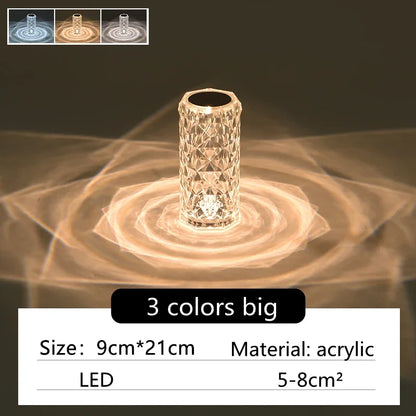 LED Rose Lamp Crystal Table Lamp 3/16 Colors Touch/Remote Diamond  Romantic Christmas USB Party Night Light Projector Light