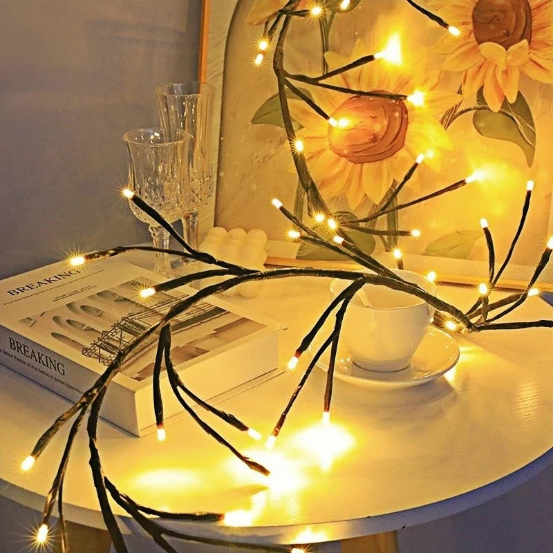 ७२/९६ एलईडी बत्तीहरू, ८ मोड रिमोट कन्ट्रोल USB संचालित बेन्डेबल विलो भाइन लाइट, भित्ता घर सजावटको लागि भित्री बाहिरी रात्रि बत्तीहरू