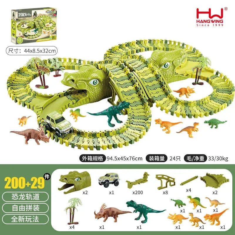 बालबालिकाको ट्र्याक कार खेलौना केटा DIY बहुमुखी असेंबली इलेक्ट्रिक डायनासोर रोलर कोस्टर मनोरञ्जन पार्क