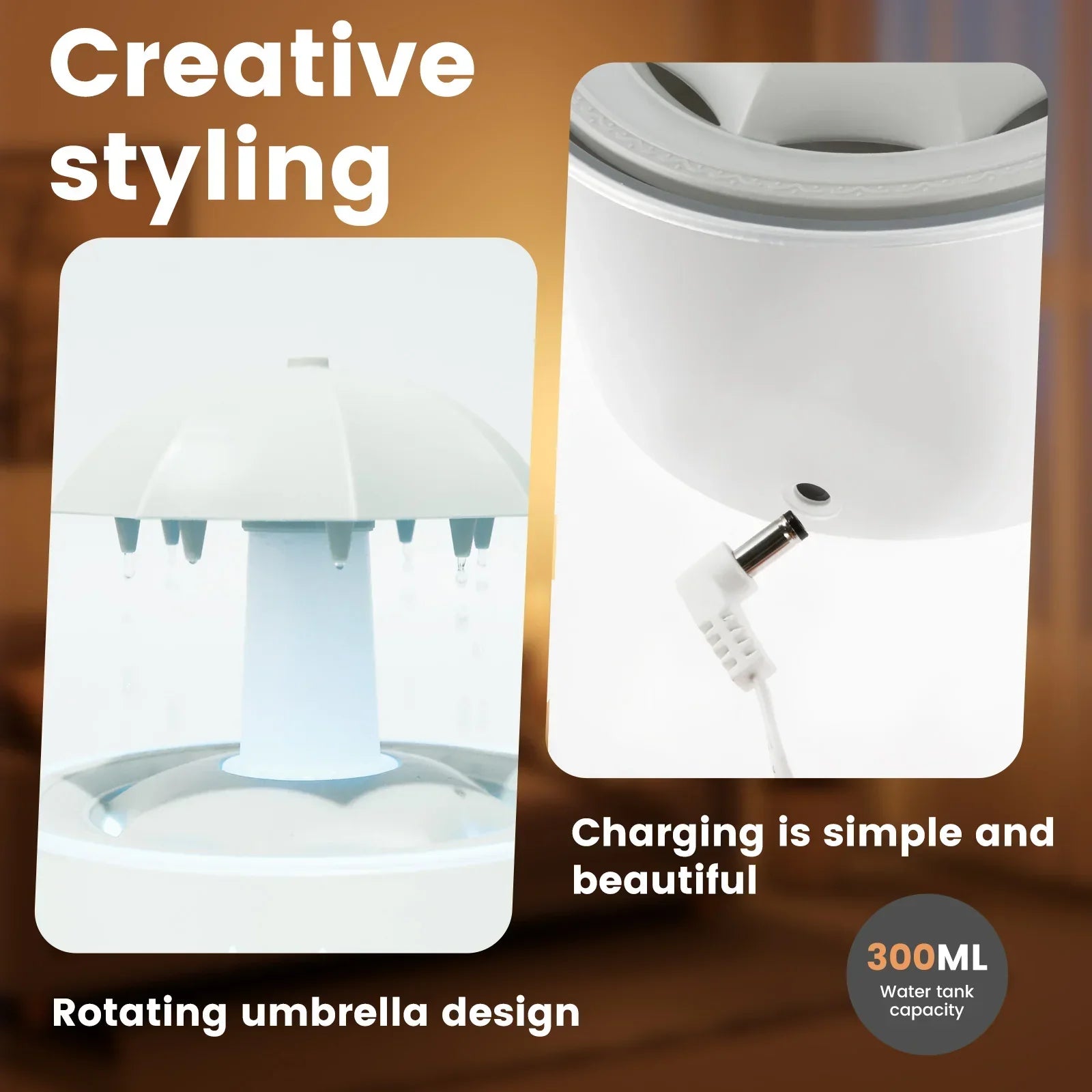 ७ रङको एलईडी लाइट भएको रेन अम्ब्रेला ह्युमिडिफायर ३०० मिलिलिटर टाइमर भएको रेन ह्युमिडिफायर सुथिङ अरोमा डिफ्यूजर वाटर ड्रिप ह्युमिडिफायर