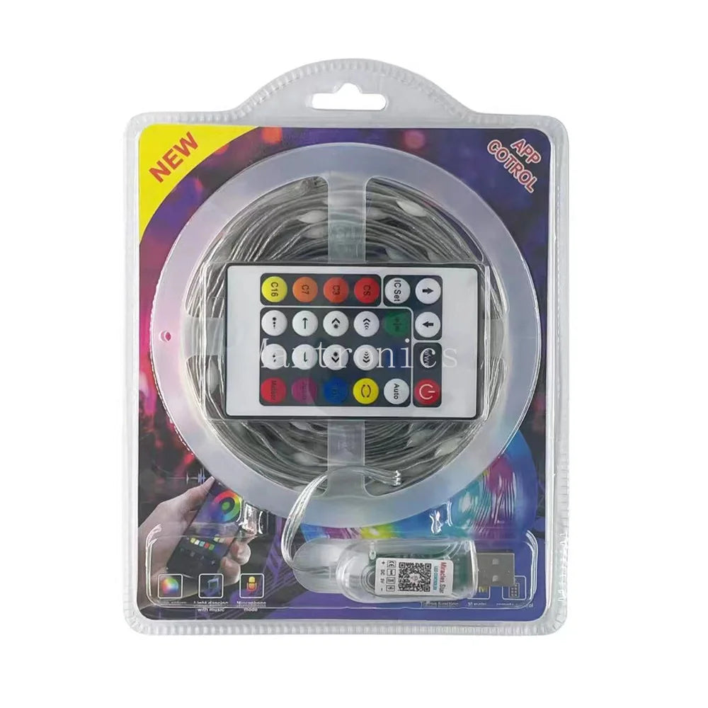 ५M ब्लुटुथ ५V WS2812B फेयरी लाइट्स ड्रीमकलर RGBIC एड्रेसेबल पार्टी क्रिसमस लाइट्स वेडिंग डेकोरेशन माला एलईडी स्ट्रिङ
