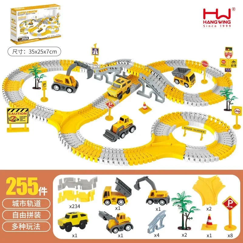 बालबालिकाको ट्र्याक कार खेलौना केटा DIY बहुमुखी असेंबली इलेक्ट्रिक डायनासोर रोलर कोस्टर मनोरञ्जन पार्क