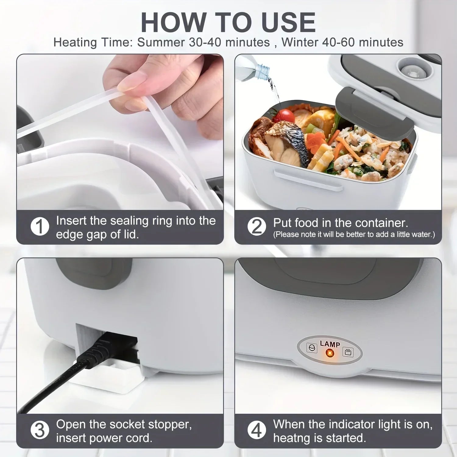 HOMEFISH १.५ लिटर ६० वाट इलेक्ट्रिक लन्च बक्स फूड वार्मर पोर्टेबल फूड हीटर कार वा घरको लागि - चुहावट प्रतिरोधी ३०४ स्टेनलेस स्टील लाइनर