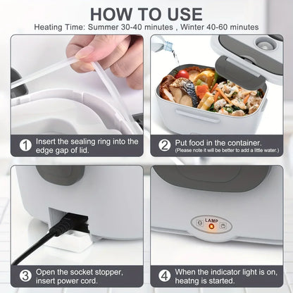 HOMEFISH 1.5 L 60W Electric Lunch Box Food Warmer Portable Food Heater for Car Or Home - Leak Proof 304 Stainless Steel Liner