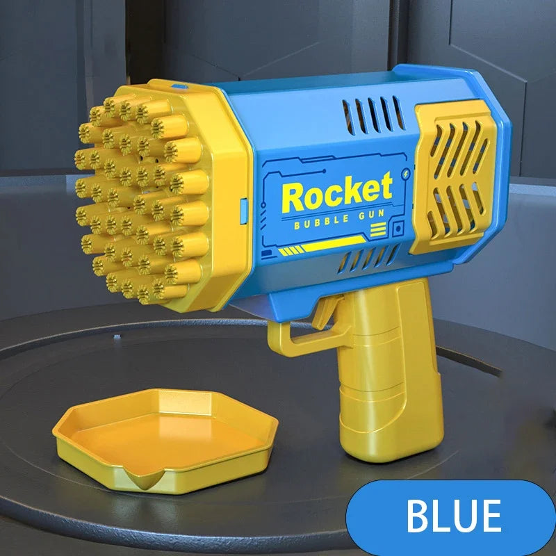 केटा र केटीहरूको लागि ६९ होल रकेट लन्चर ह्यान्डहेल्ड पोर्टेबल इलेक्ट्रिक स्वचालित बबल गन (बबल पानी बिना)