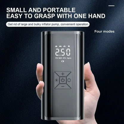 SUITU १२० वाटको ह्यान्डहेल्ड कार टायर इन्फ्लेटर। यो ब्याट्री बिनाको तारयुक्त इन्फ्लेटर वा ब्याट्री भएको वायरलेस इन्फ्लेटर हुन सक्छ।