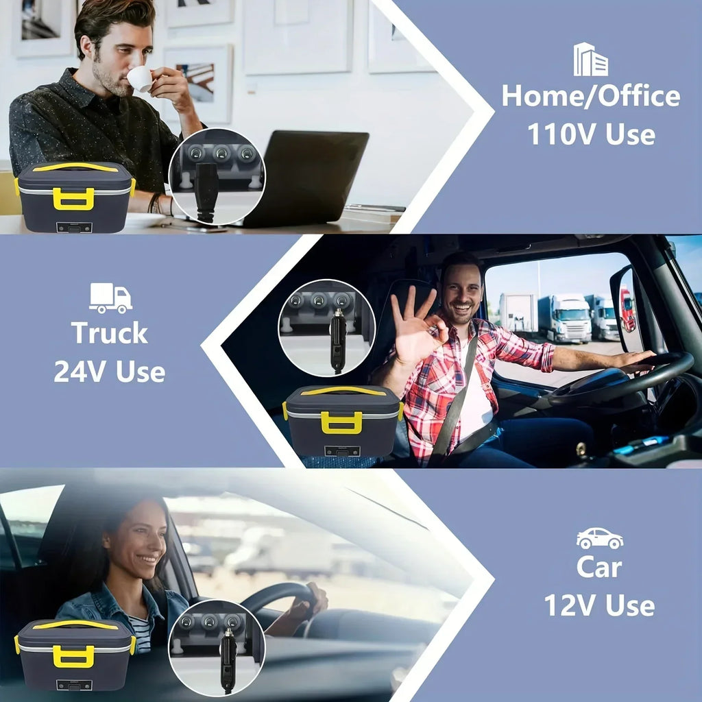 HOMEFISH १.५ लिटर ६० वाट इलेक्ट्रिक लन्च बक्स फूड वार्मर पोर्टेबल फूड हीटर कार वा घरको लागि - चुहावट प्रतिरोधी ३०४ स्टेनलेस स्टील लाइनर