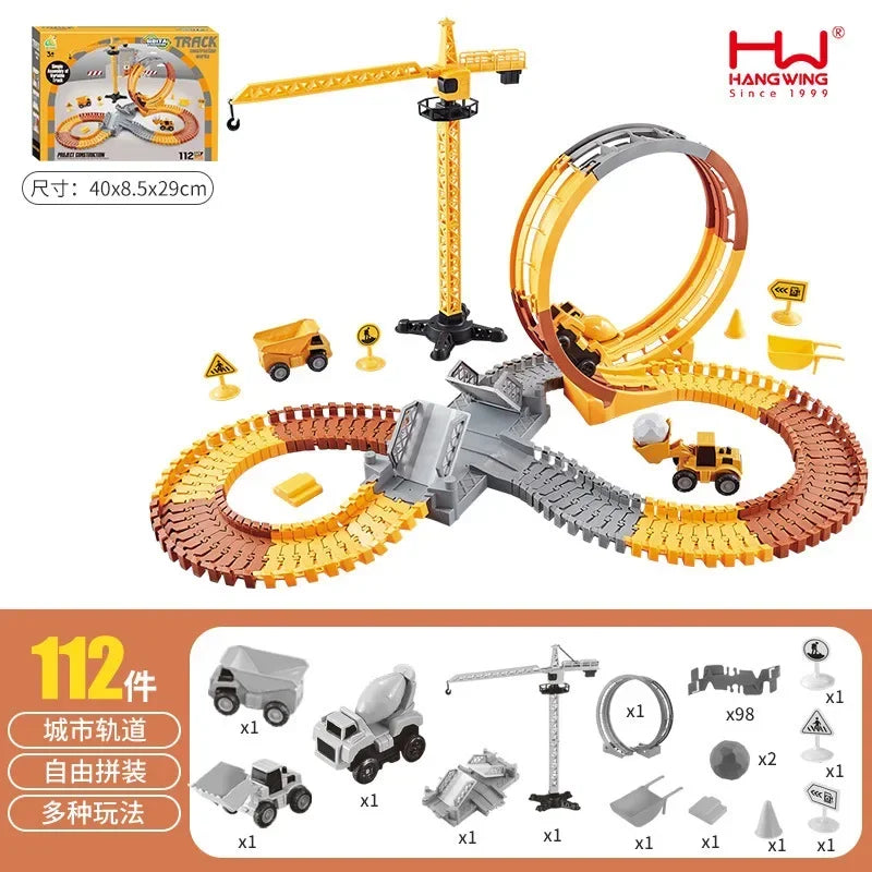 बालबालिकाको ट्र्याक कार खेलौना केटा DIY बहुमुखी असेंबली इलेक्ट्रिक डायनासोर रोलर कोस्टर मनोरञ्जन पार्क