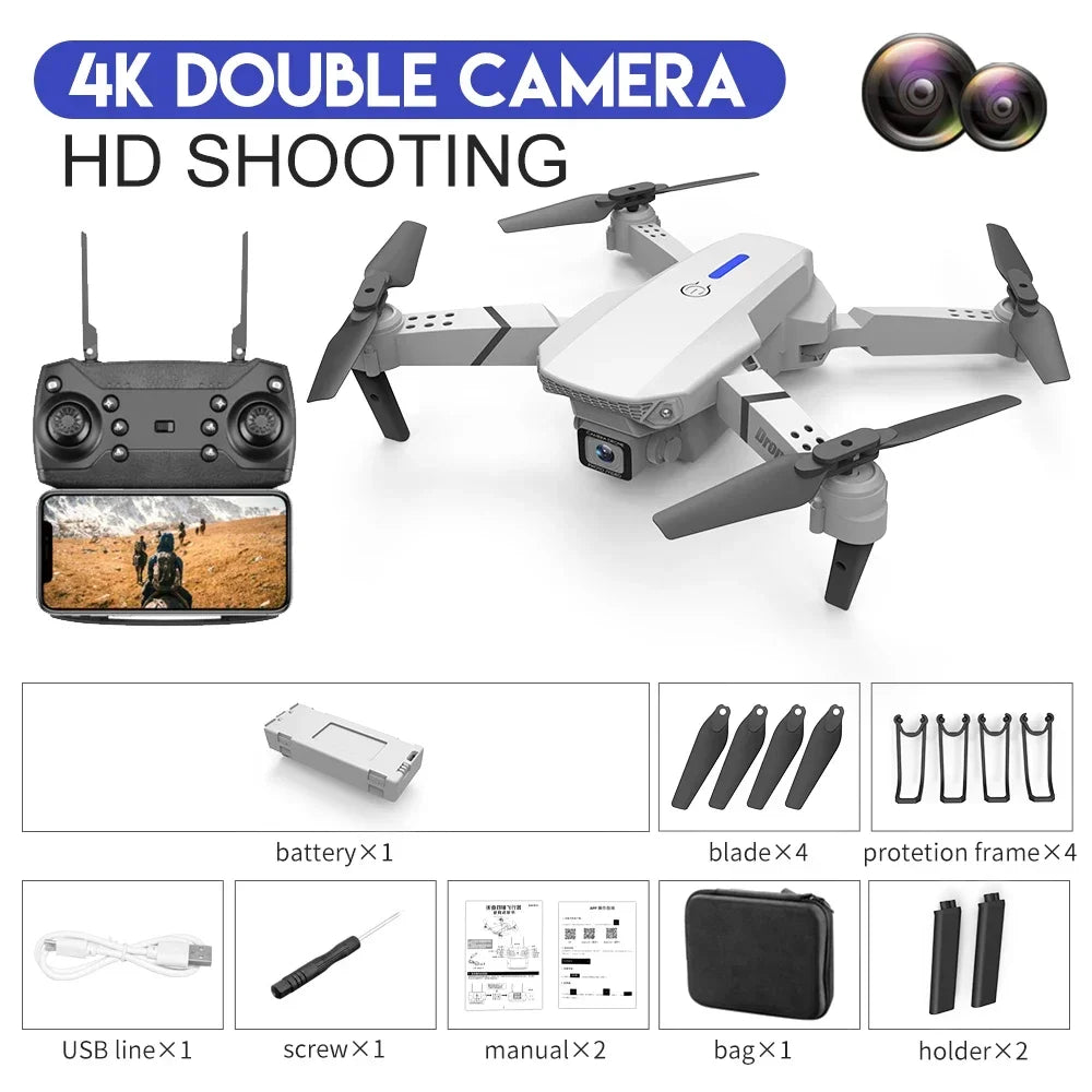 KBDFA २०२३ नयाँ E88 Pro WIFI FPV ड्रोन वाइड एंगल HD 4K 1080P क्यामेरा उचाइ होल्ड RC फोल्डेबल क्वाडकोप्टर ड्रोन हेलिकप्टर खेलौना उपहार
