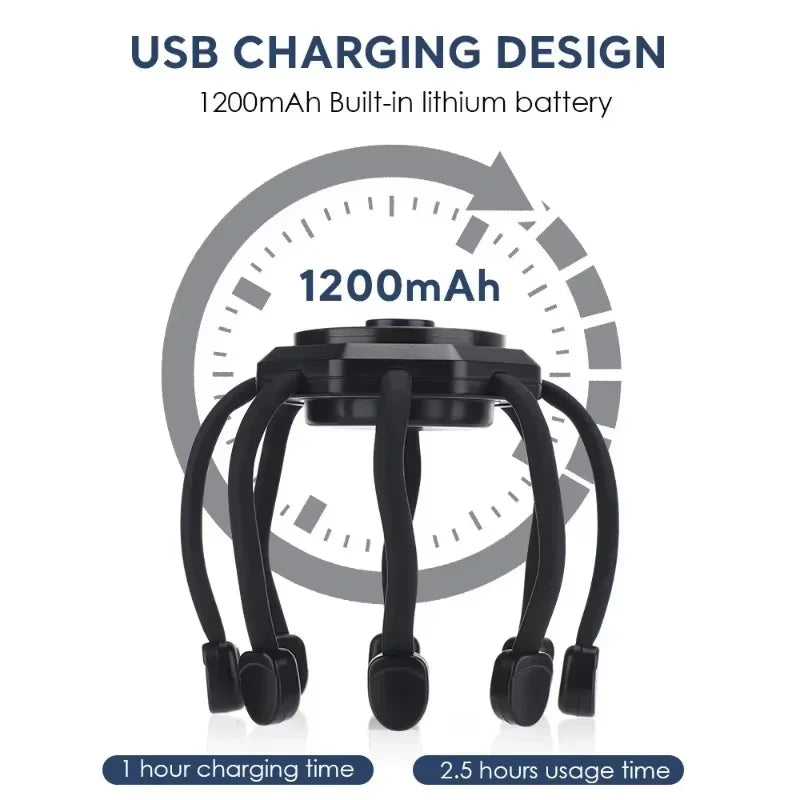 हेड मसाजर इलेक्ट्रिक अक्टोपस क्लाउ एन्टी स्ट्रेस हेयर मसाज रिचार्जेबल ब्लुटुथ थेरापी उपकरण हेड स्क्र्याचर स्क्याल्प मसाजर